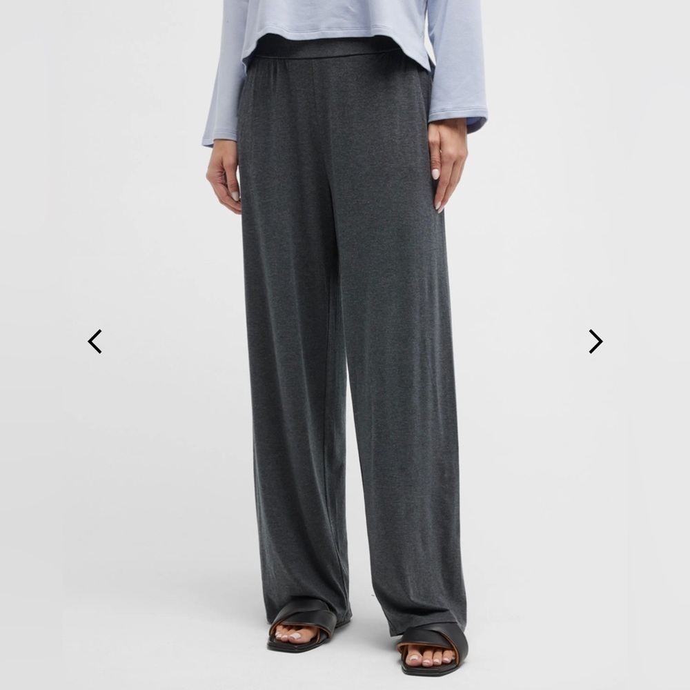 Eileen Fisher elastic waist lounge pants full‎ length wide leg size XXS charcoal